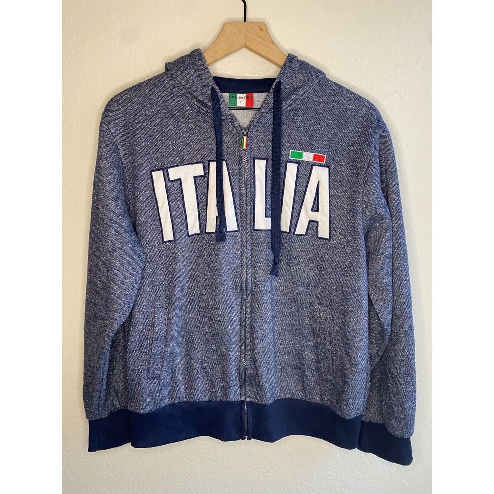 Unlimited Italia Italy Soccer Full Zip Hoodie Sweatshirt Blue Marled Men's Large
